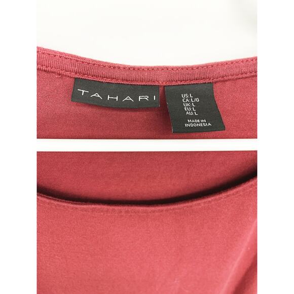 Tahari Rust Drawstring Shoulders Jersey Short Sleeve Top Size L - Picture 2 of 6